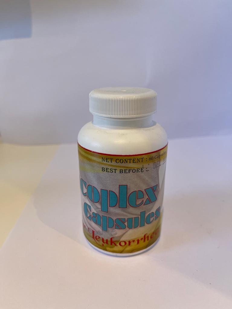 Lucoplex capsules bottle for Ayurvedic women's wellness support, designed for intimate health and feminine hygiene.