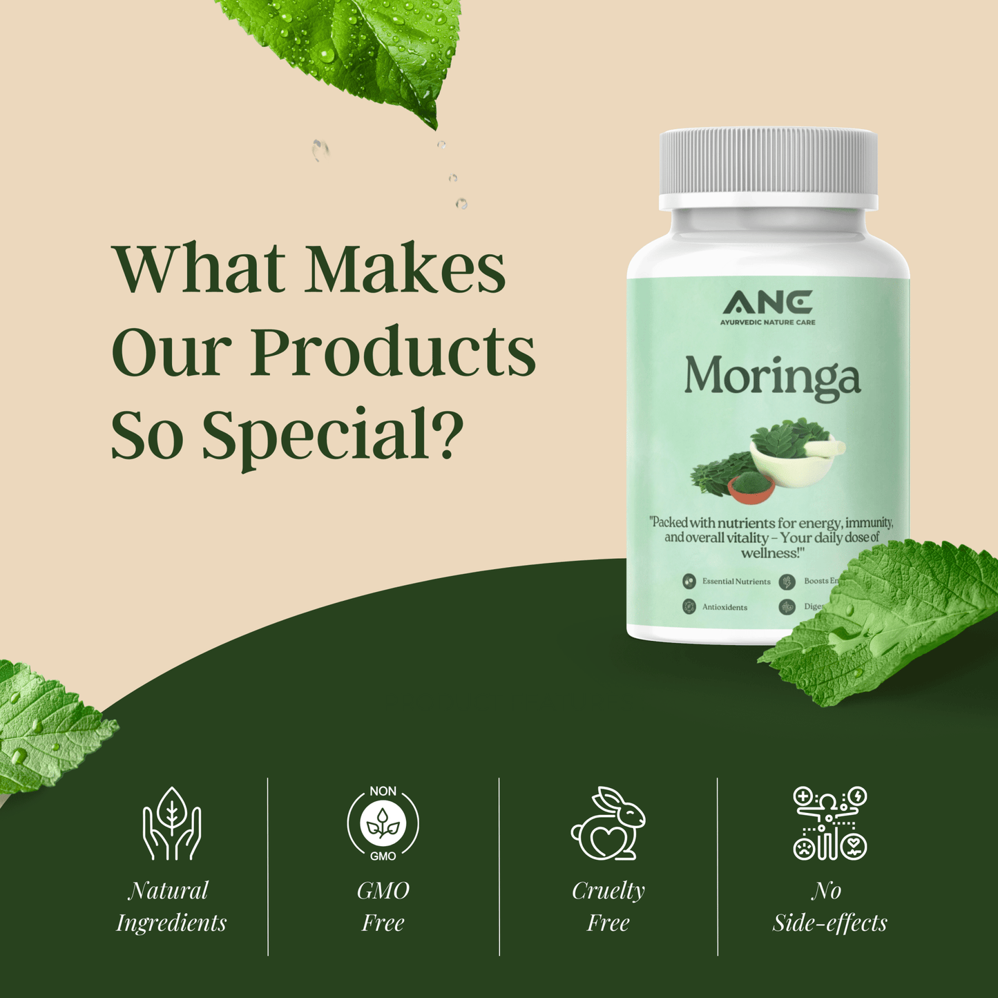 Moringa (Organic) Capsules - Packed with Nutrients for Energy, Immunity, and Overall Vitality - Ayurvedic Nature Care