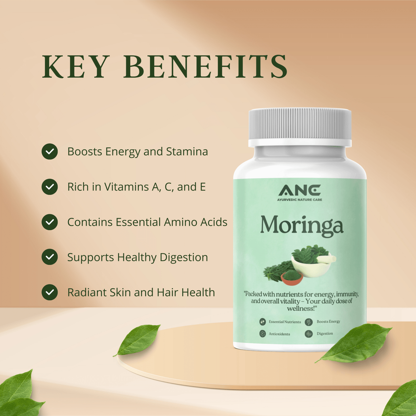 Moringa (Organic) Capsules - Packed with Nutrients for Energy, Immunity, and Overall Vitality - Ayurvedic Nature Care