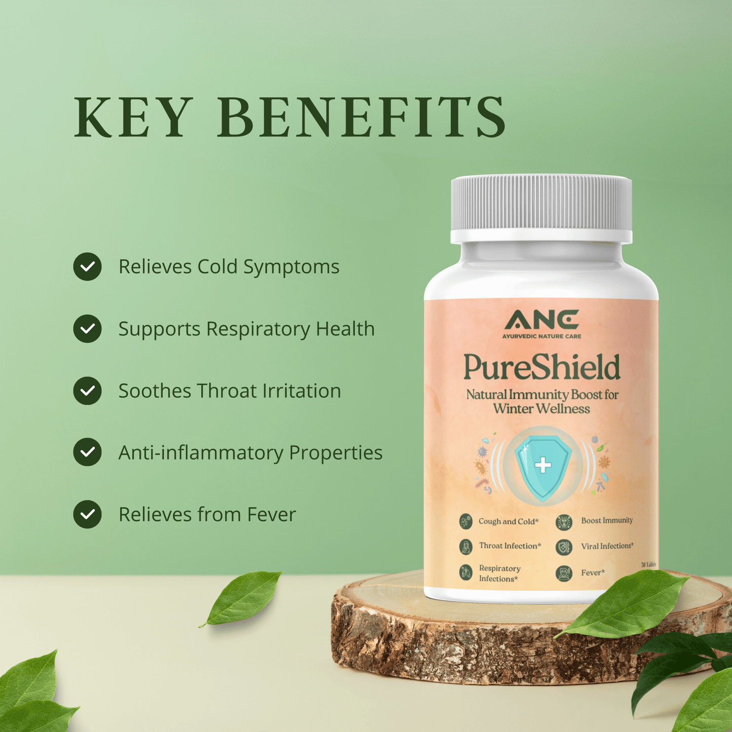 PureShield Tablets - Shield for Cough, Cold, Fever and Improves Seasonal Immunity - Ayurvedic Nature Care