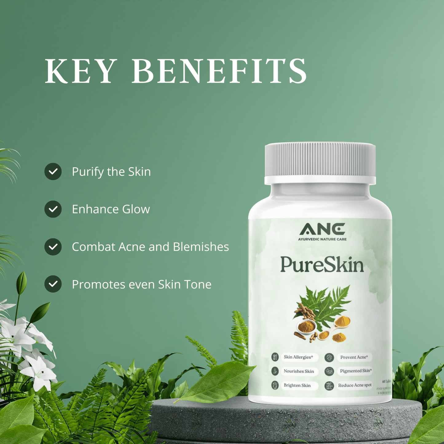 PureSkin Tablets - Natural Formula for All Skin Condition - Ayurvedic Nature Care