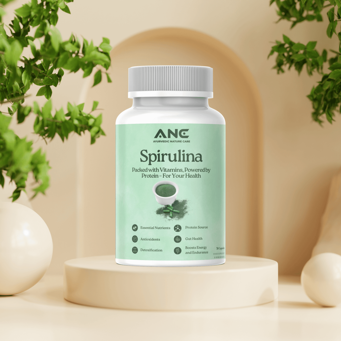 Spirulina 60 Capsules - The Ultimate Superfood for Holistic Wellness, Packed with Vitamins, Powered by Protein - Ayurvedic Nature Care