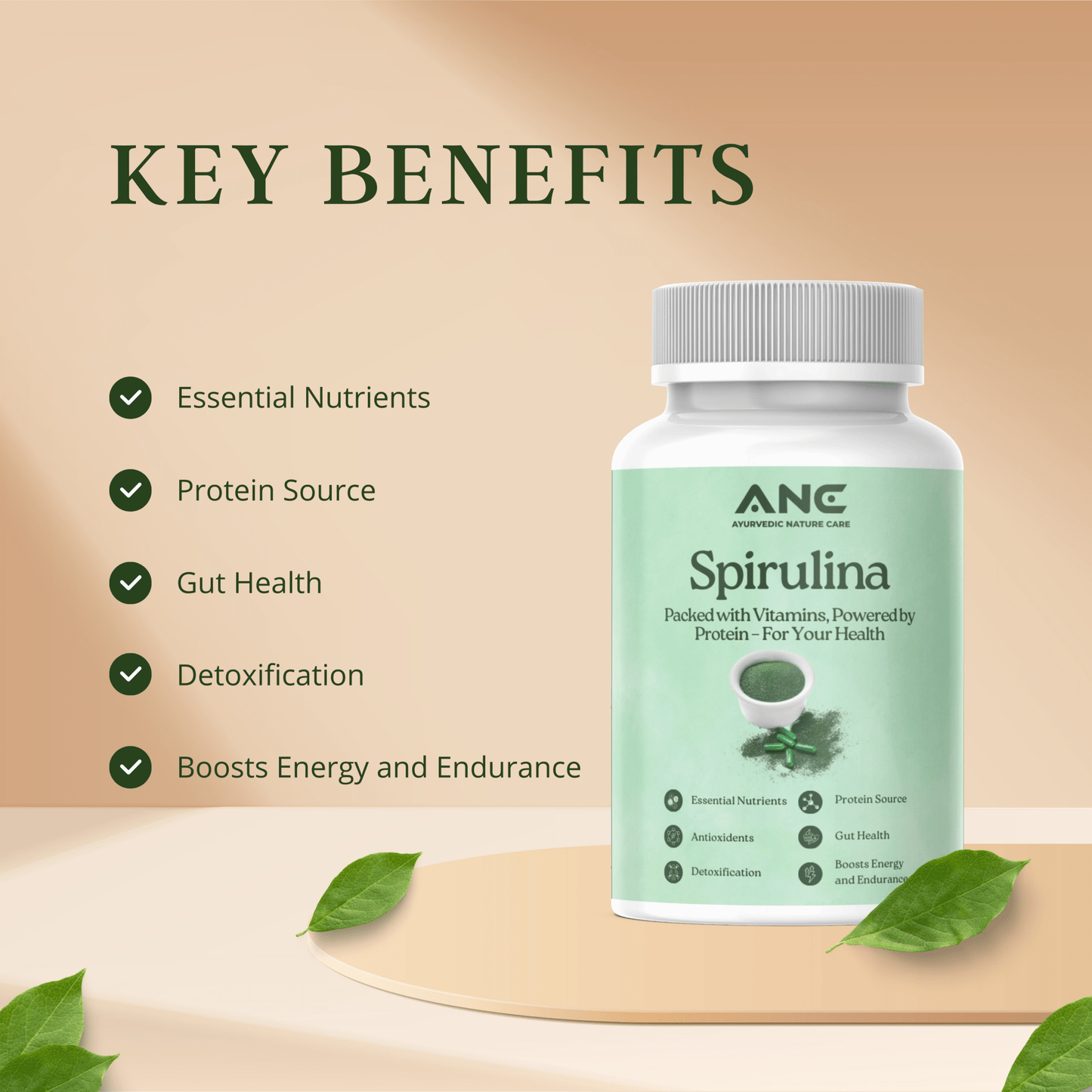 Spirulina 60 Capsules - The Ultimate Superfood for Holistic Wellness, Packed with Vitamins, Powered by Protein - Ayurvedic Nature Care