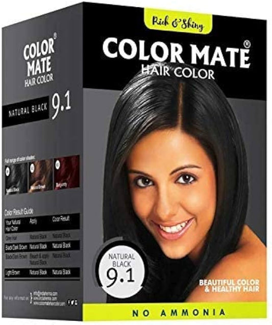 Natural Black Color Mate(9.1) Herbal Base Powder Hair color (15gm Each) (10 x 15gm)